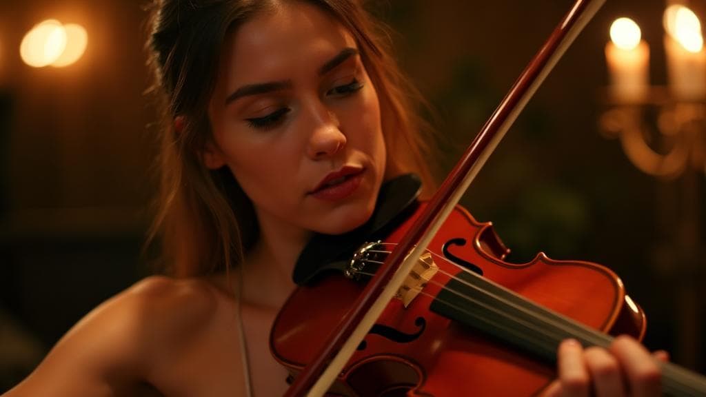 Violinist performing by candlelight
